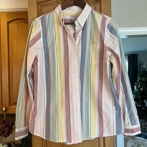 L.L. Bean 100% Organic Cotton Striped Multicolor Button Down Shirt